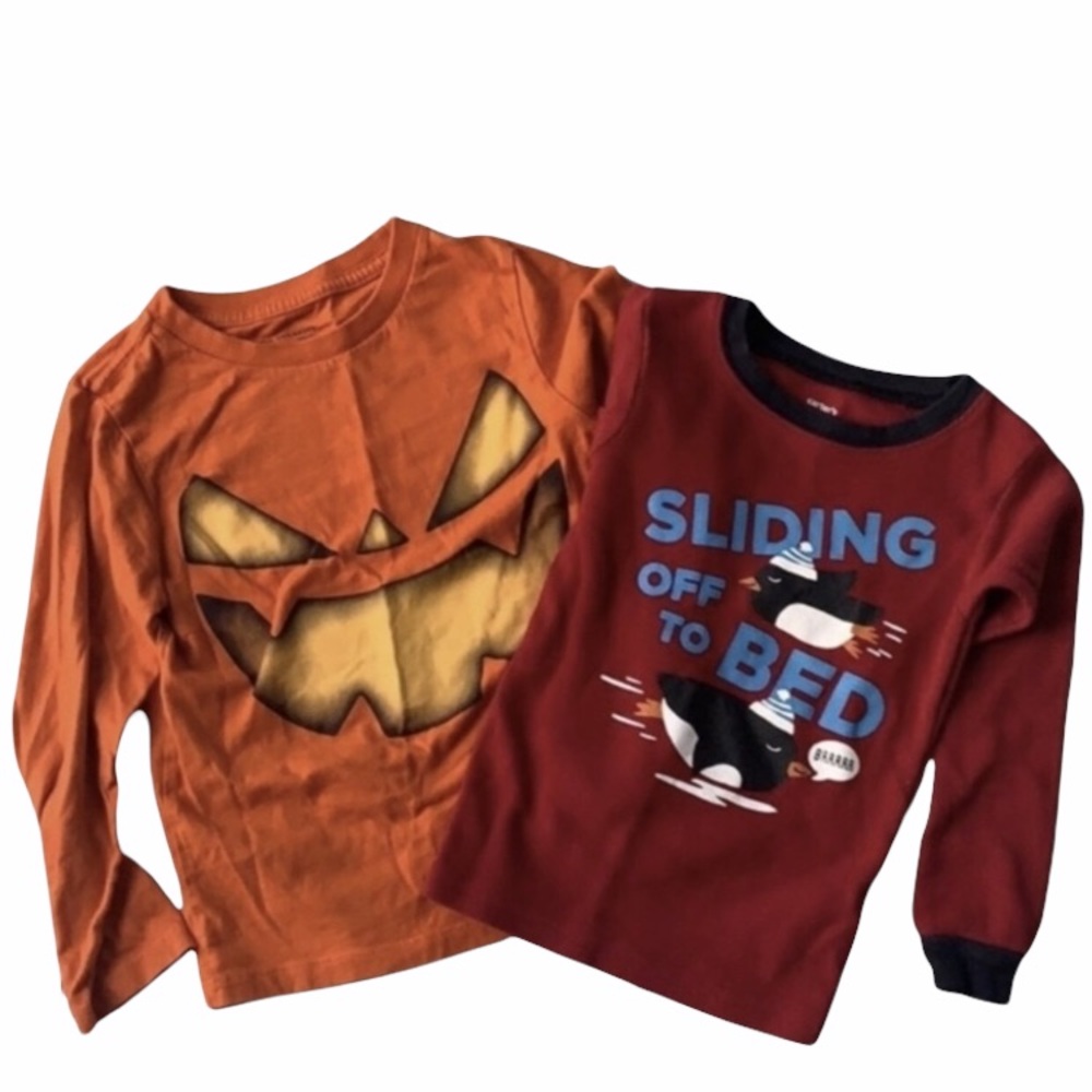 Lot (2) Carterโs 3T Long sleeved shirts- Halloween and Winter